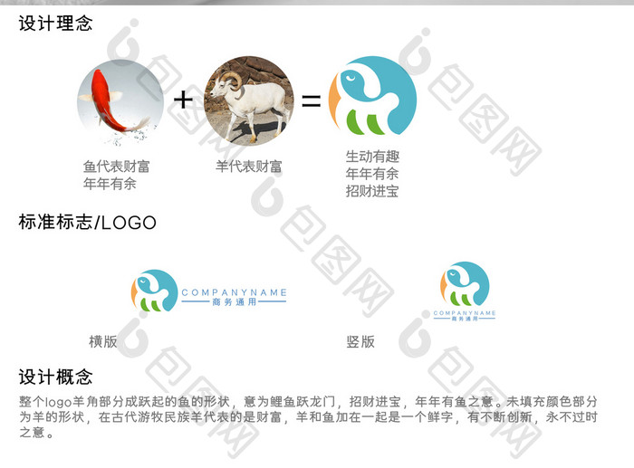 趣味创意羊鱼商务通用logo标志设计