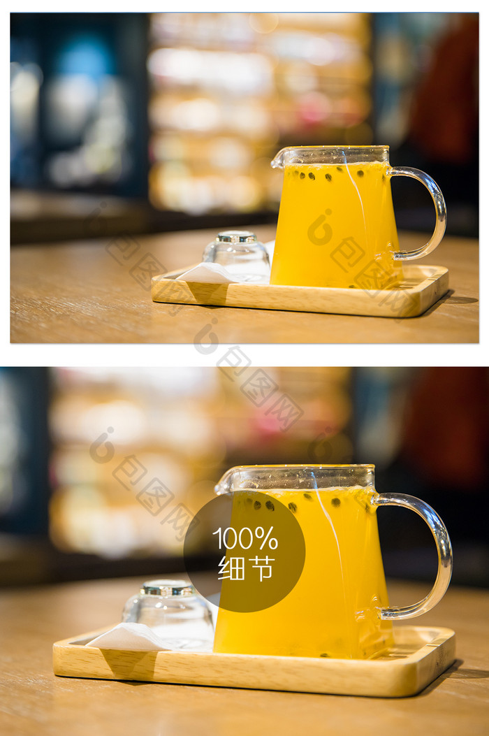 百香果水果茶饮品摄影图片