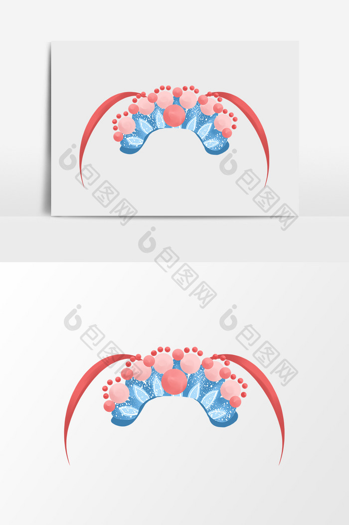 手绘卡通小清新粉蓝色花旦头冠小元素
