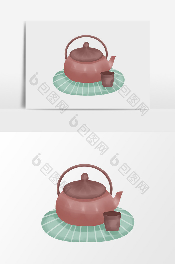手绘卡通小清新褐色茶壶茶杯小元素