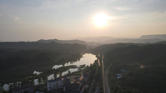 山川日落晚霞夕阳航拍