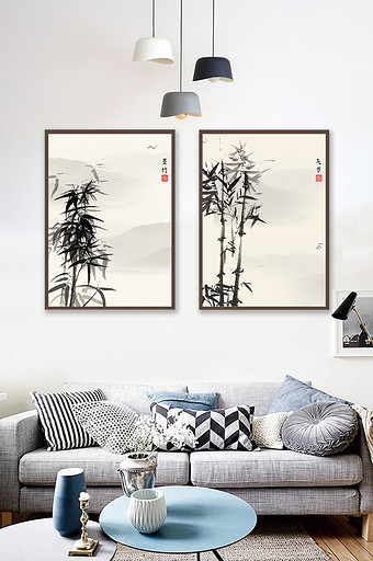 中式风植物竹子水墨风格装饰画图片