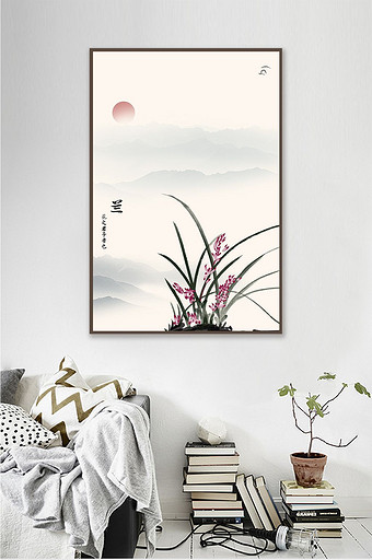 中式风格兰花艺术水墨风格植物装饰画图片