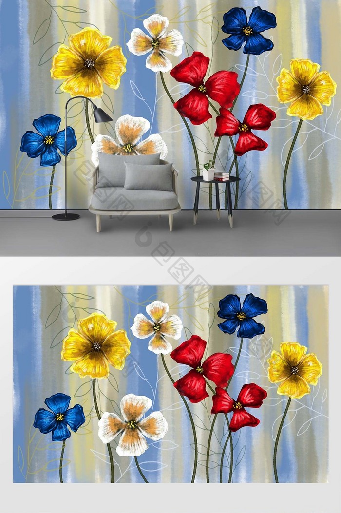 欧式手绘抽象花卉油画背景墙