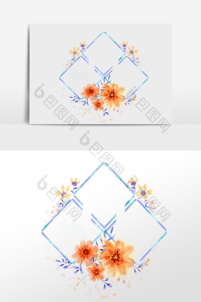 花朵三框装饰相框插画图片图片