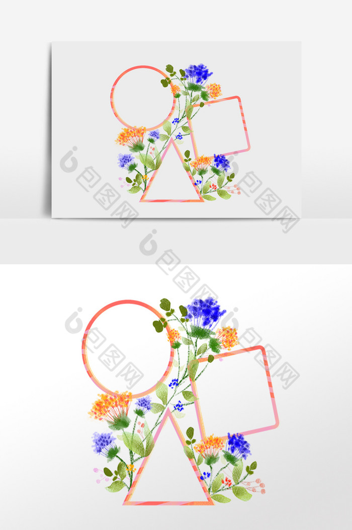 花朵三框相框边框插画图片图片