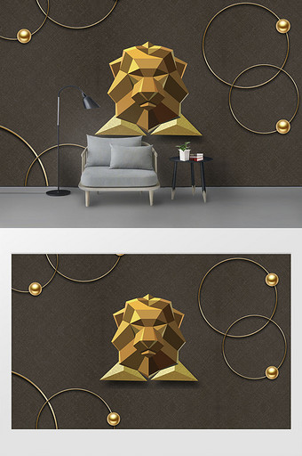 现代3D狮子头金属圆圈钢球现代背景墙图片