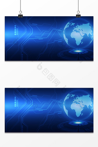 蓝色智能科技光效商务广告海报背景图图片