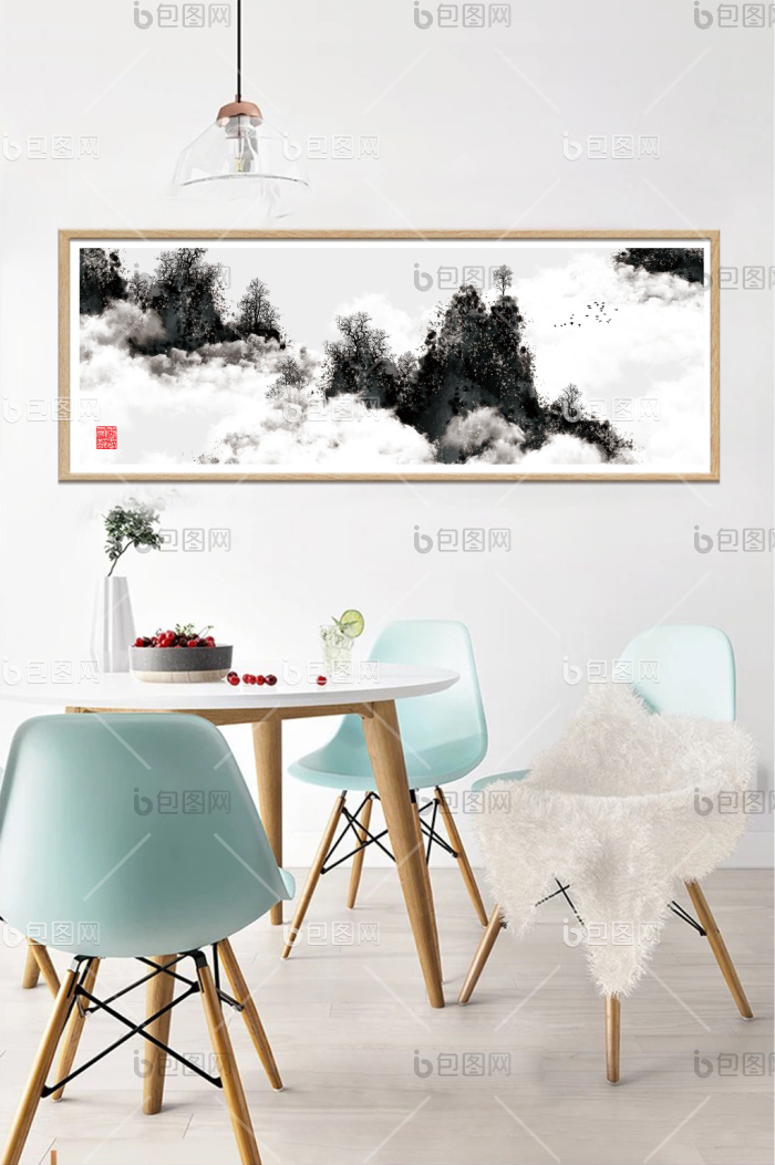 手绘水墨山川风景客厅卧室书房装饰画-手绘水墨山川风景客厅卧室书房装饰画效果图-【包图网】