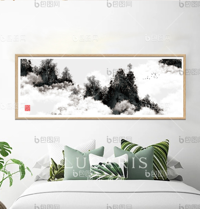 手绘水墨山川风景客厅卧室书房装饰画-手绘水墨山川风景客厅卧室书房装饰画效果图-【包图网】