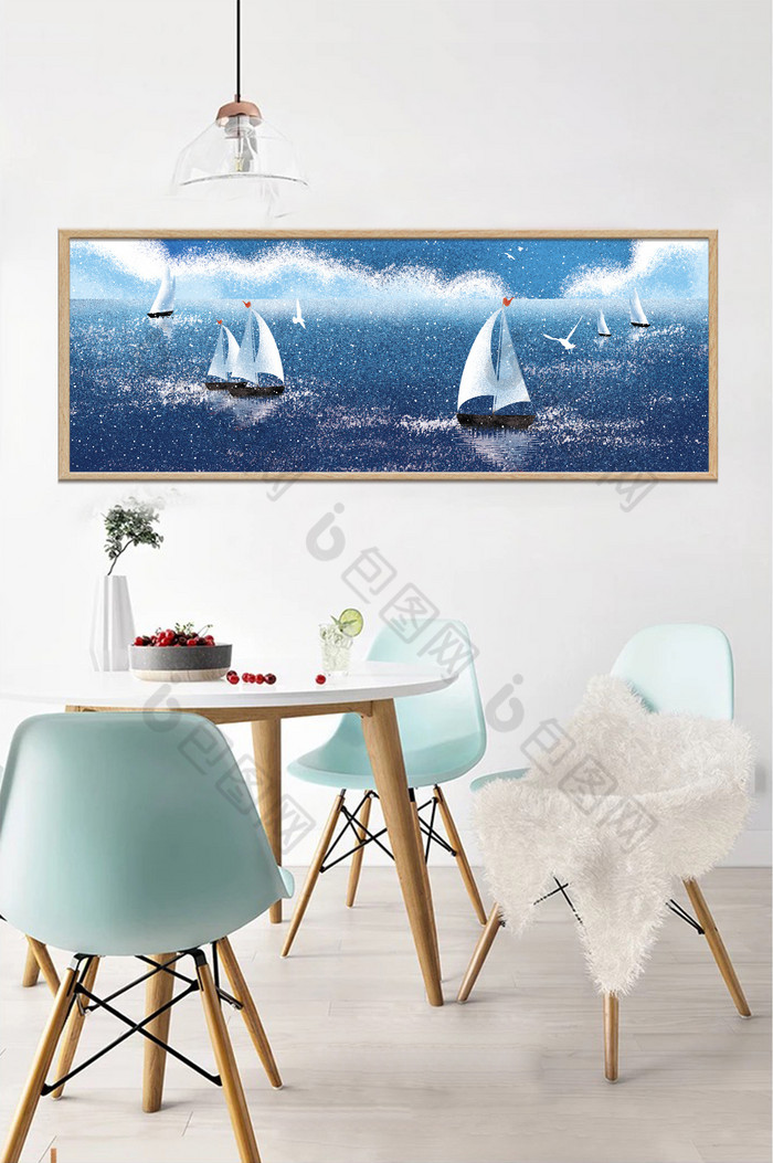 手绘大海帆船风景客厅卧室床头装饰画图片图片