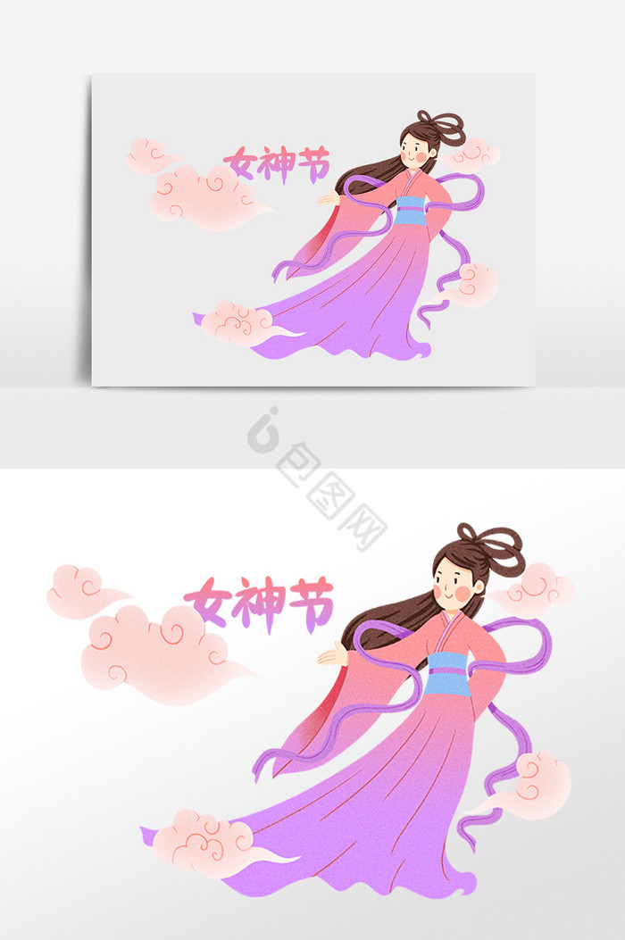 38妇女节古风人物插画图片