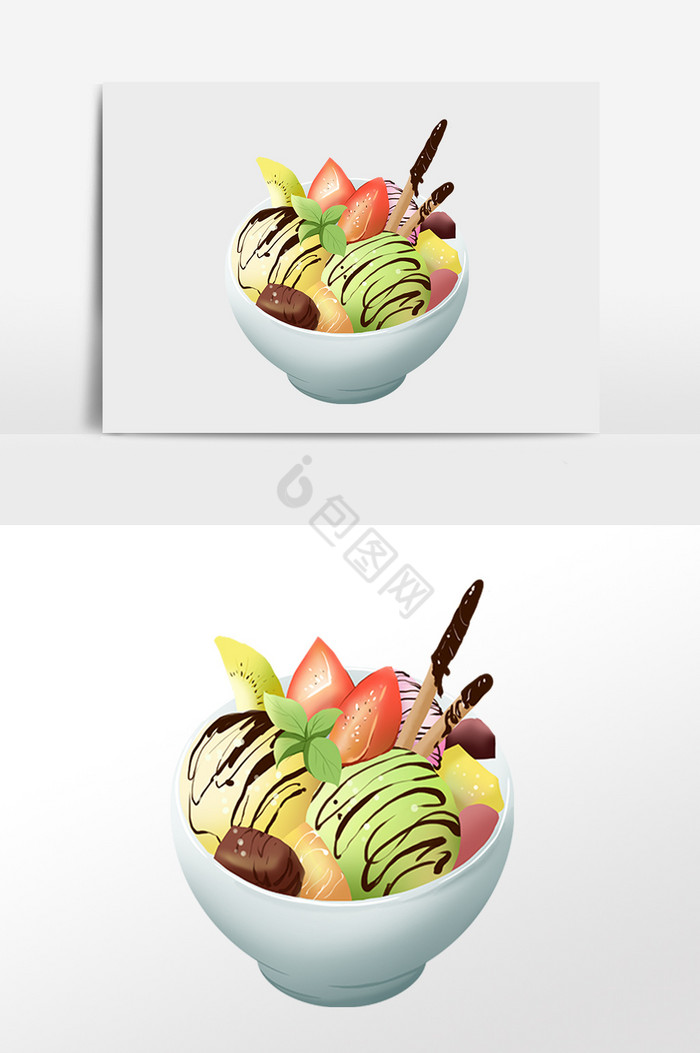 水果冰淇淋杯插画图片
