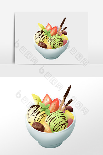 手绘水果冰淇淋杯插画图片