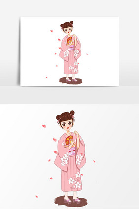 樱花节樱花和服可爱女生手绘插画