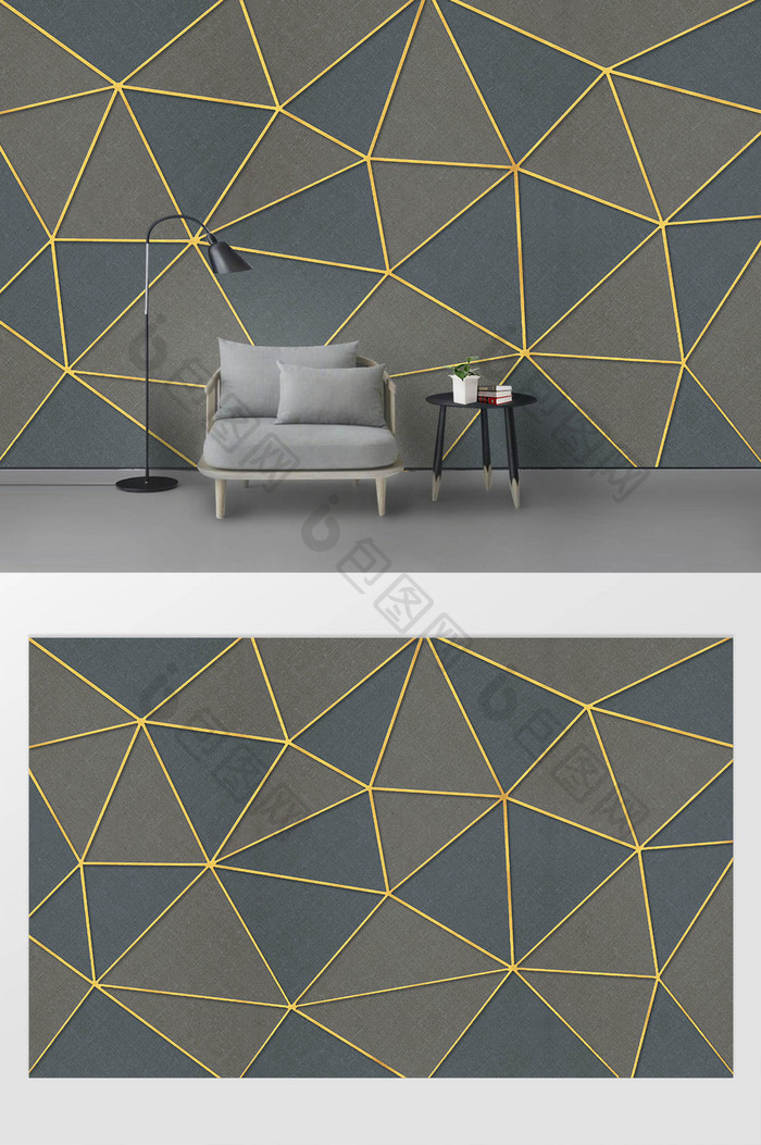 新现代简约几何创意金色线条极简背景墙