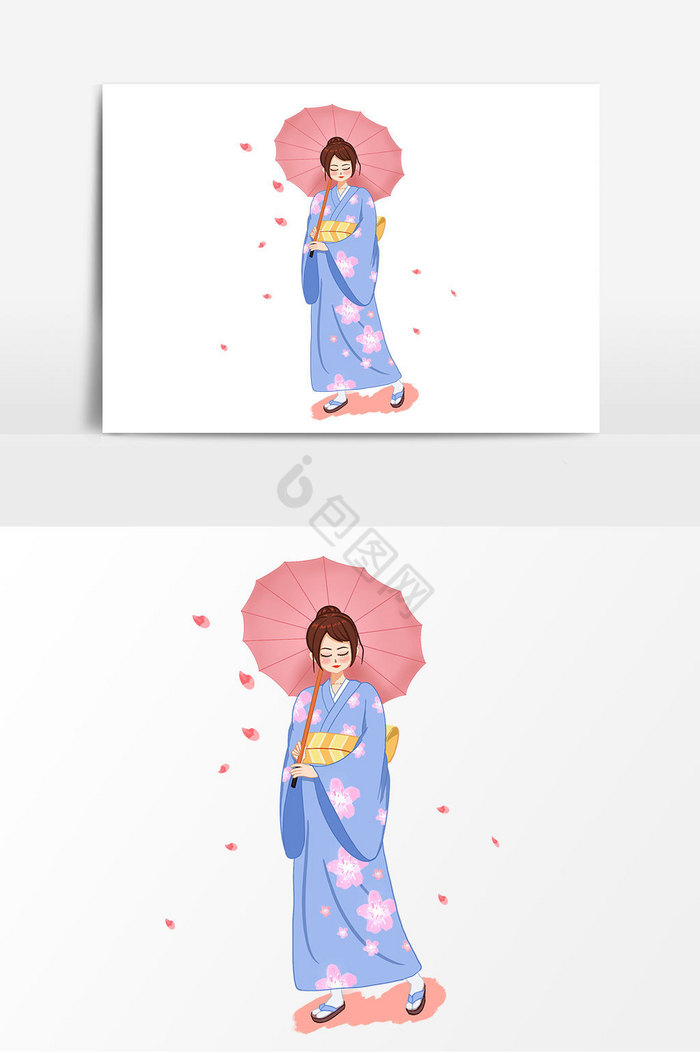樱花节樱花和服浪漫打伞插画图片