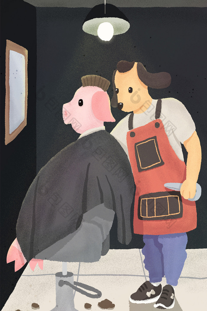 猪年龙抬头理发二月初二gif插画