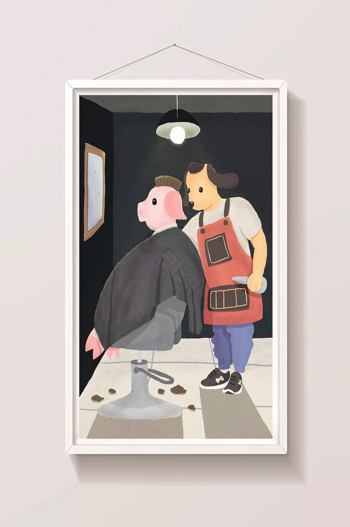 猪年龙抬头理发二月初二颗粒质感插画图片