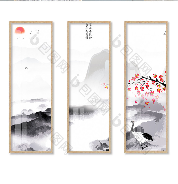 中式风山水植物花鸟艺术背景装饰画