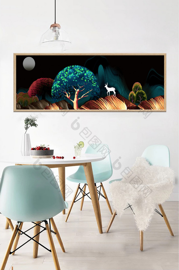 抽象色彩矢量景观麋鹿植物森林山水装饰画图片图片