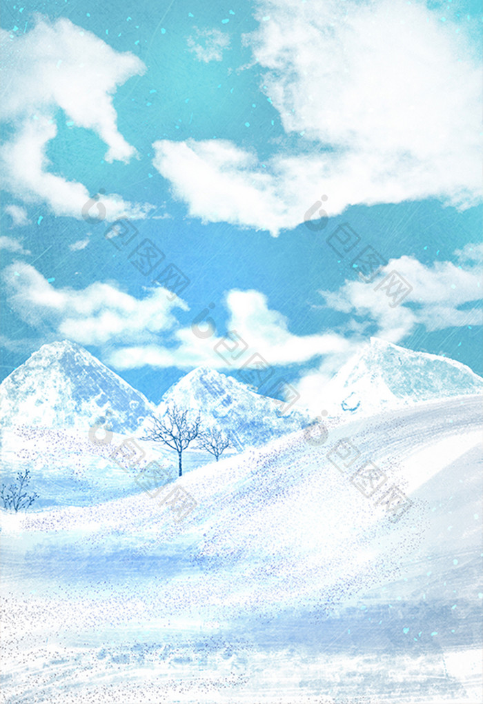 手绘蓝天下的雪地插画背景