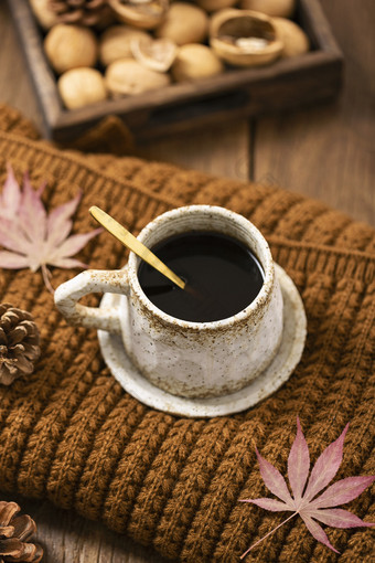 咖啡围巾温暖文艺秋天素材