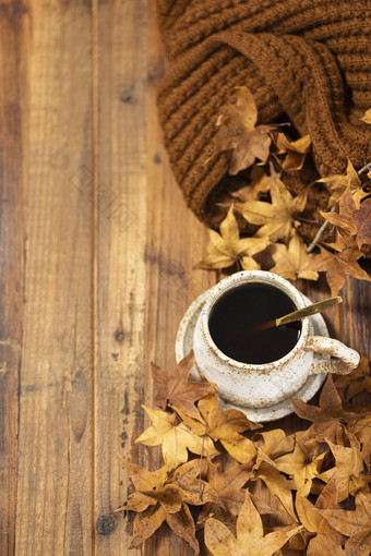 咖啡落叶秋天秋季文艺素材