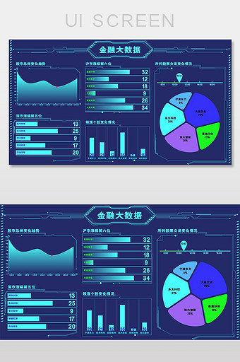 蓝色酷炫金融大数据数字可视化界面图片