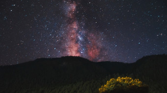 西藏林芝米林星空银河下的山脉