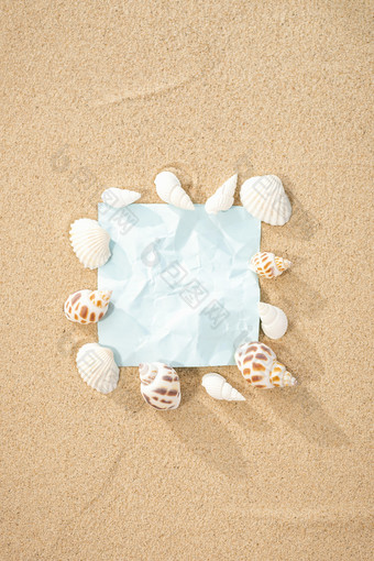沙滩贝壳创意蓝色留言纸