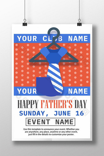 多愁多难的父亲节衣架领带上的波尔卡圆点红色背景边框活动海报图片