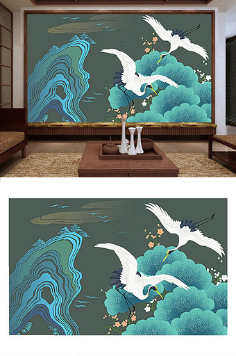 白鹤 仙鹤 苍松 山水 传统纹样 中国风图片