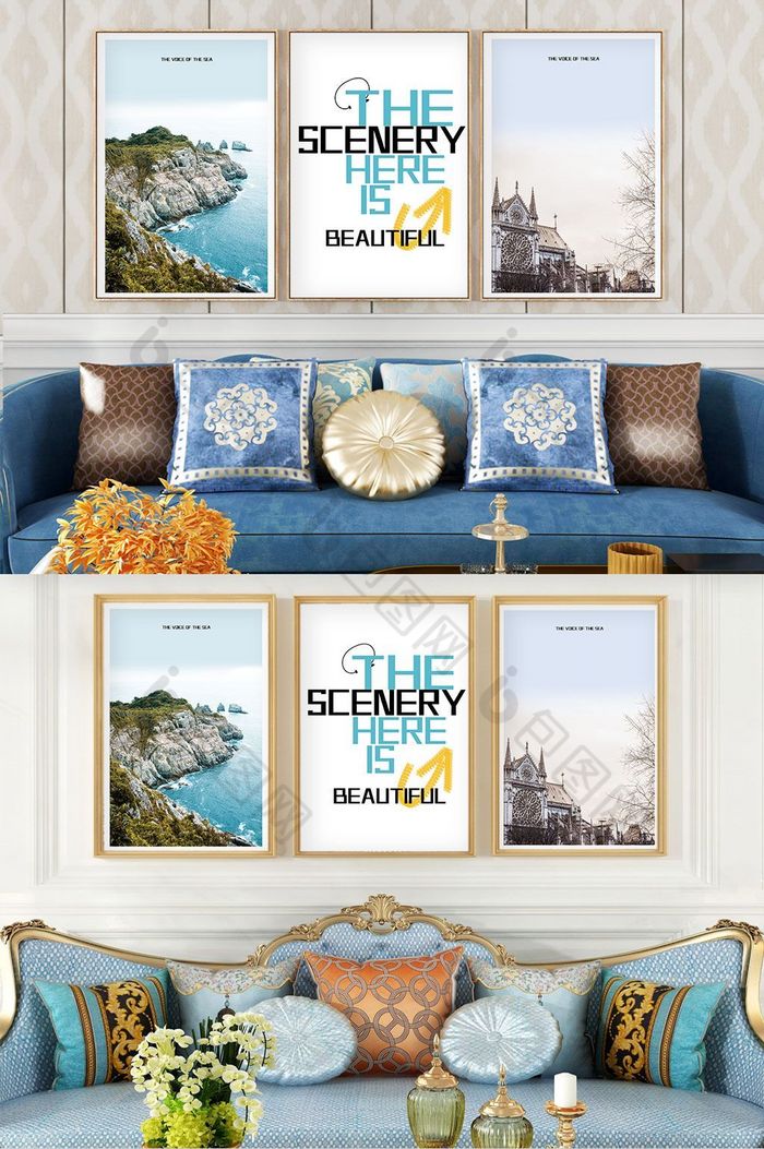简欧城市海岸线风景客厅卧室酒店装饰画图片图片