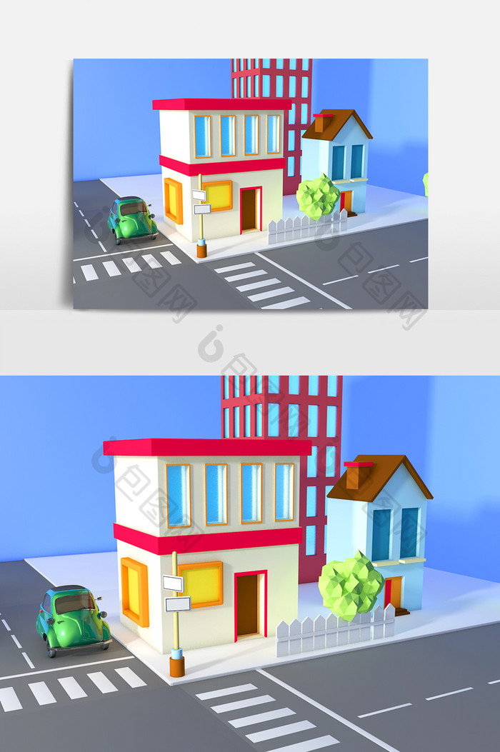 2019C4D街道建筑物街景小场景模型