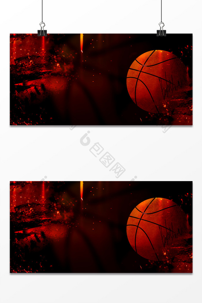 红色大气简约运动篮球破坏背景图