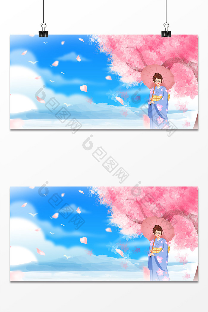 浪漫甜蜜樱花树下女性背景图