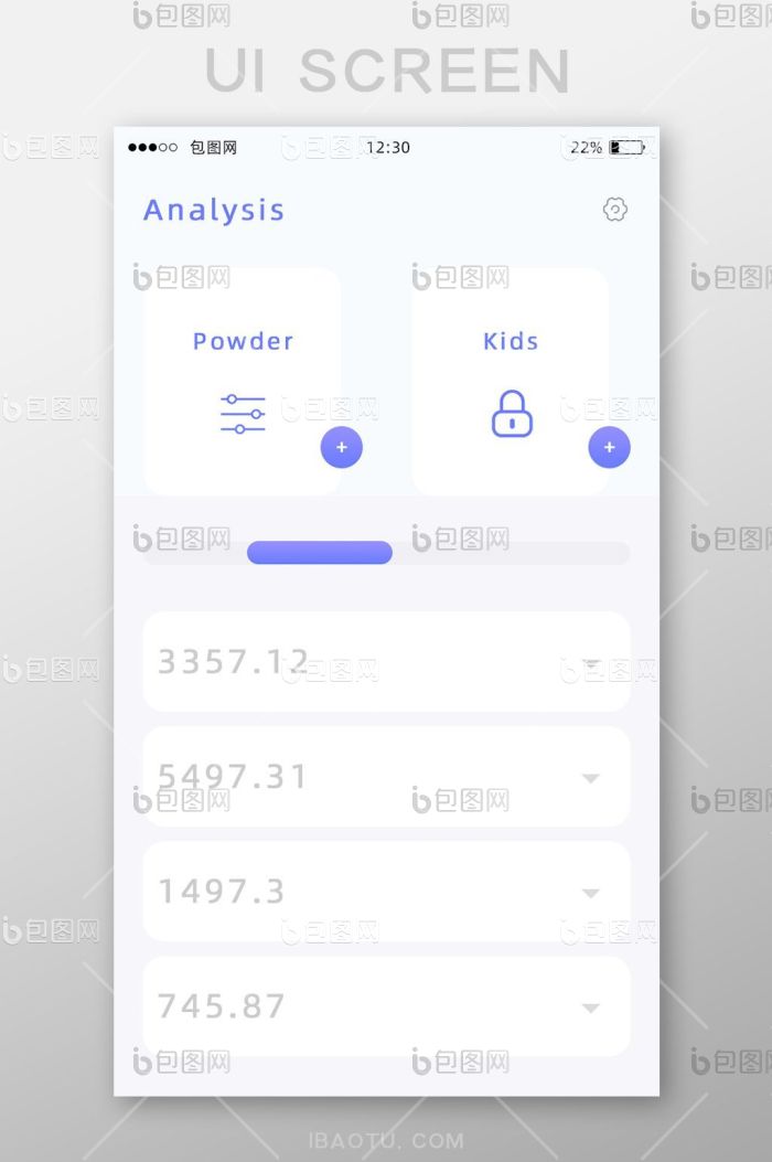 蓝色简约美容APP分析数据UI移动界面-包图网