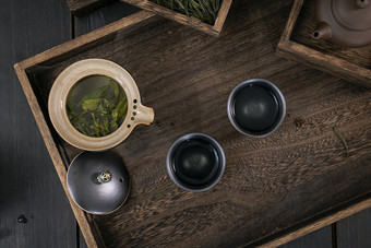 夏日茶饮茶艺木托盘背景