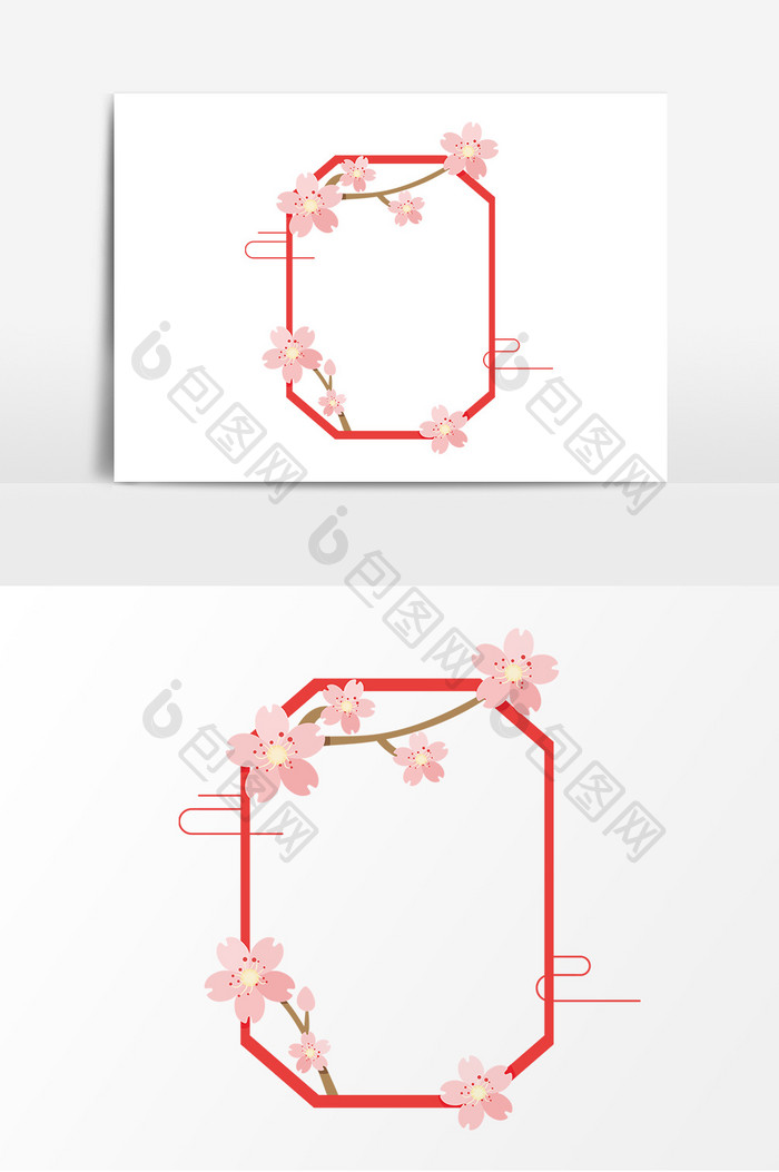 卡通樱花中式边框元素