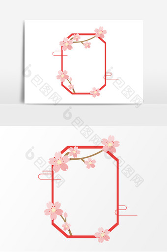 卡通樱花中式边框元素图片