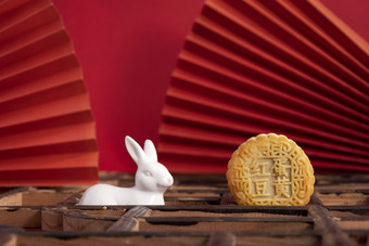 中秋节月饼美食红色中式背景