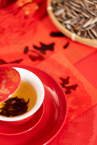 红色茶碗新年喜庆红色海报