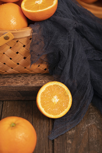 水果橙子木桌背景海报