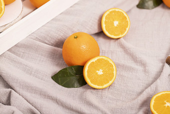 橙子水果白色粗麻布背景