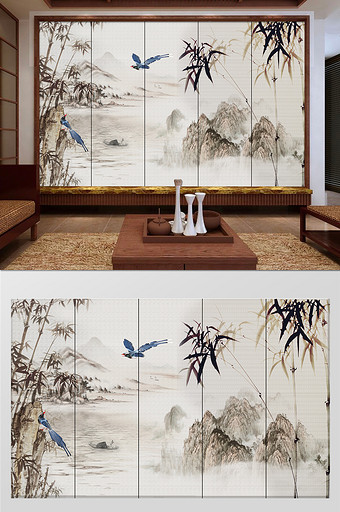 新中式江南竹子国画客厅沙发背景墙装饰画图片