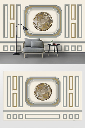 现代时尚浮雕石膏线欧式风格简洁客厅背景墙图片