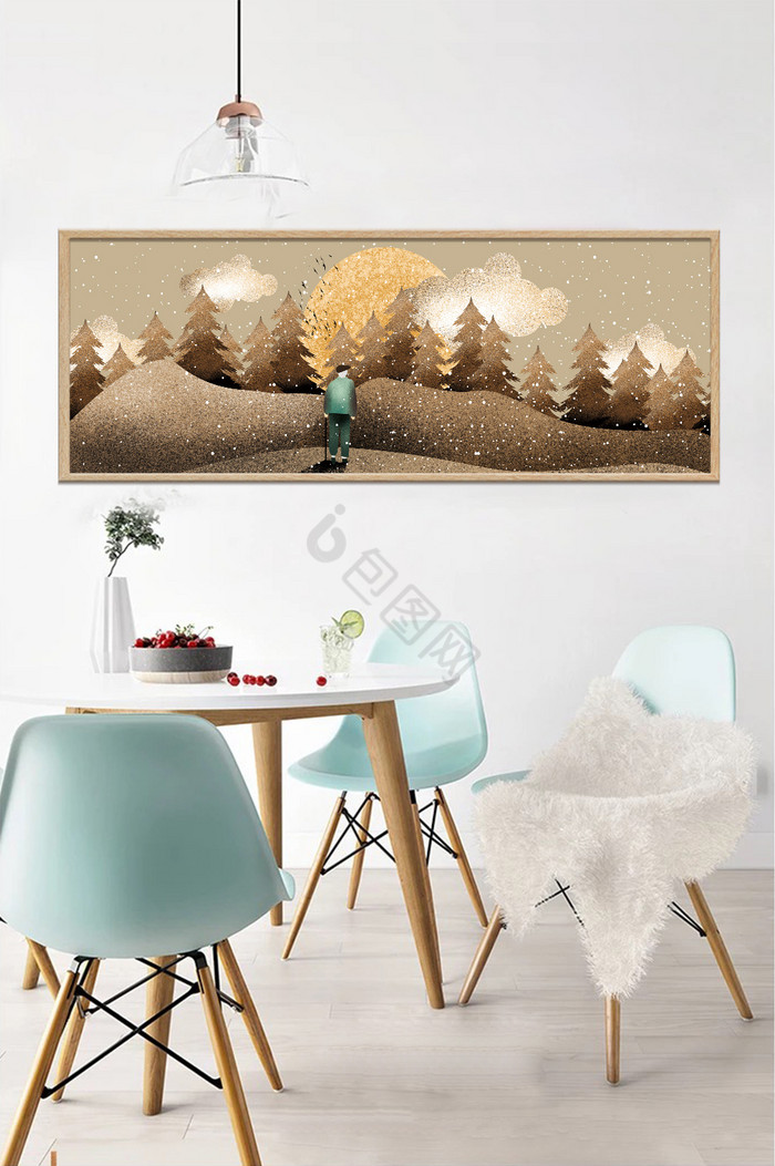 手绘森林树木风景客厅卧室装饰画图片