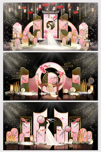 现代精美时尚粉色桃花中式婚礼效果图图片