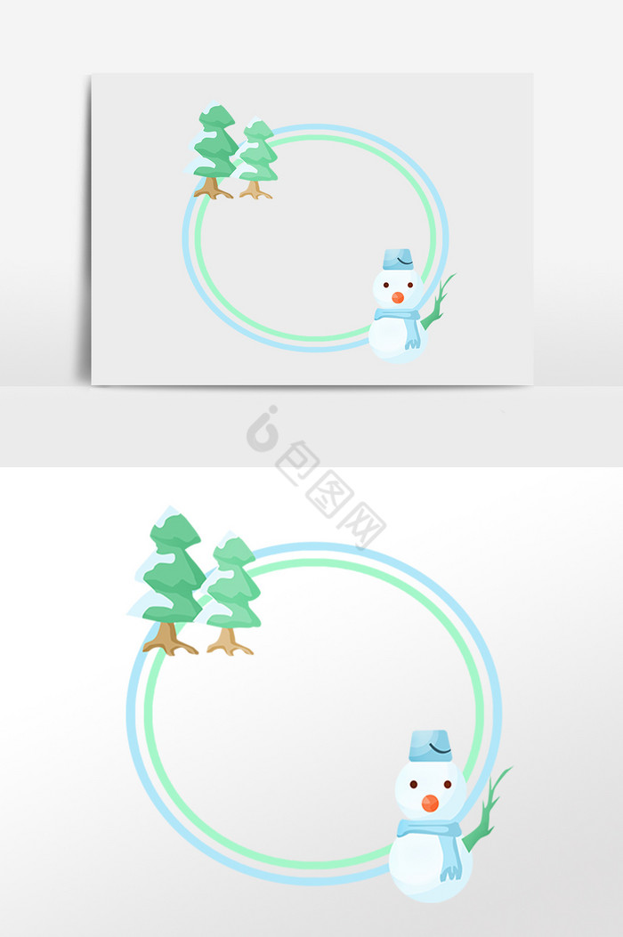 植物雪人边框插画图片